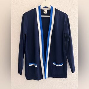 Anne Klein Navy Cardigan with White & Blue Trim